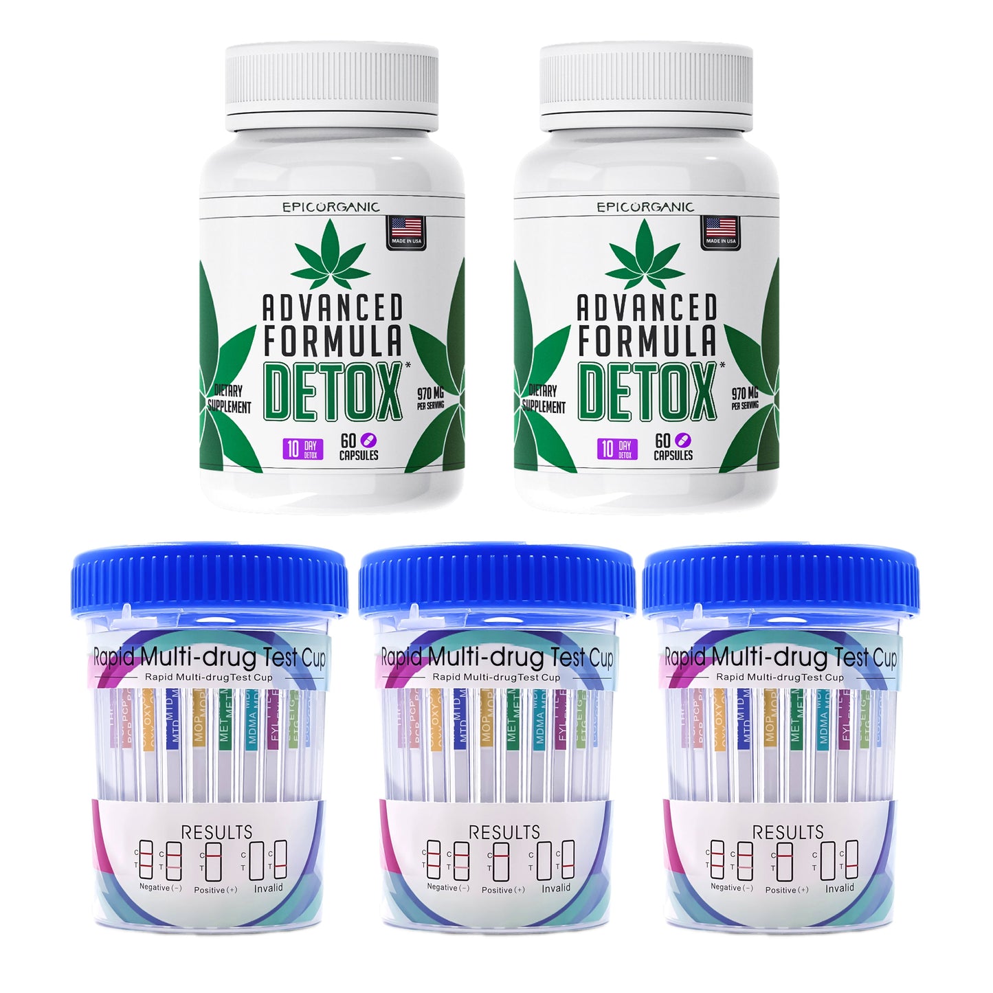 THC & DRUG PERMANENT DETOX CLEANSE FULL BODY WEED CLEANSE (2x Pack) & MULTI DRUG TEST (3 Pack) Epic Organic