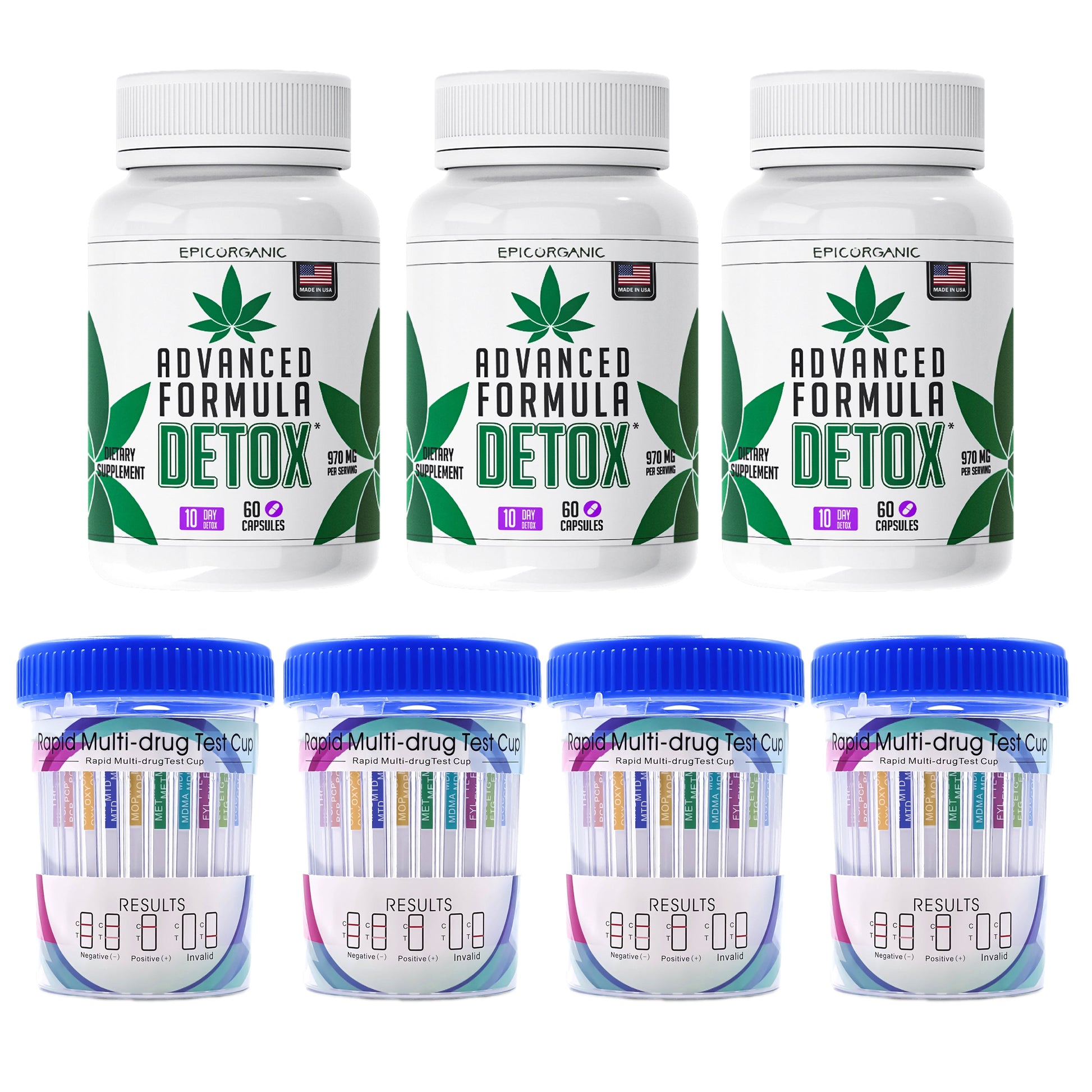 THC & DRUG PERMANENT DETOX CLEANSE FULL BODY WEED CLEANSE (3x Pack) & MULTI DRUG TEST (4 Pack) Epic Organic