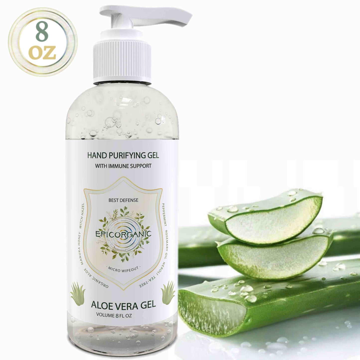 Epic Organic Aloe Vera Gel - Hand Purifying Gel with Immune Support (8 oz) Epic Organic