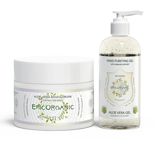 Epic Organic Aloe Vera Set #1 - Aloe Vera Gel (8 oz) and Aloe Vera Based Moisturizer Cream (8 oz) Epic Organic