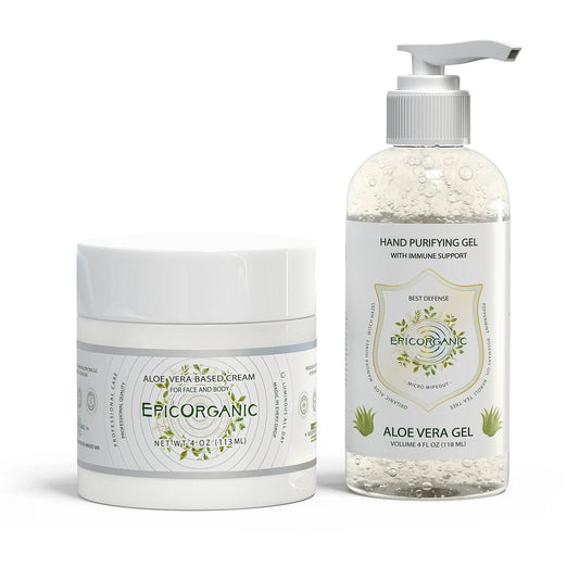 Epic Organic Aloe Vera Set #2 - Aloe Vera Gel (4 oz) and Aloe Vera Based Moisturizer Cream (4 oz) Epic Organic